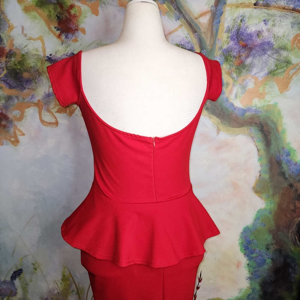 NWOT Red MAXI Dress with Peplum Style Skirt - Picture 4 of 14